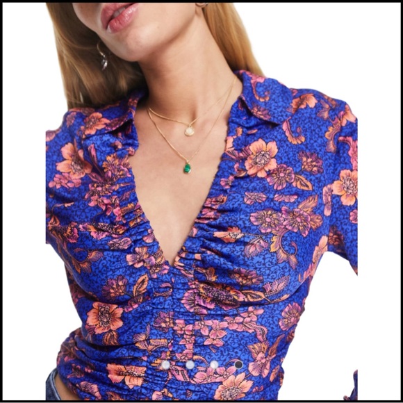 NWT FREE PEOPLE $98 I Got You Royal Floral-Print Top XS - Picture 4 of 14